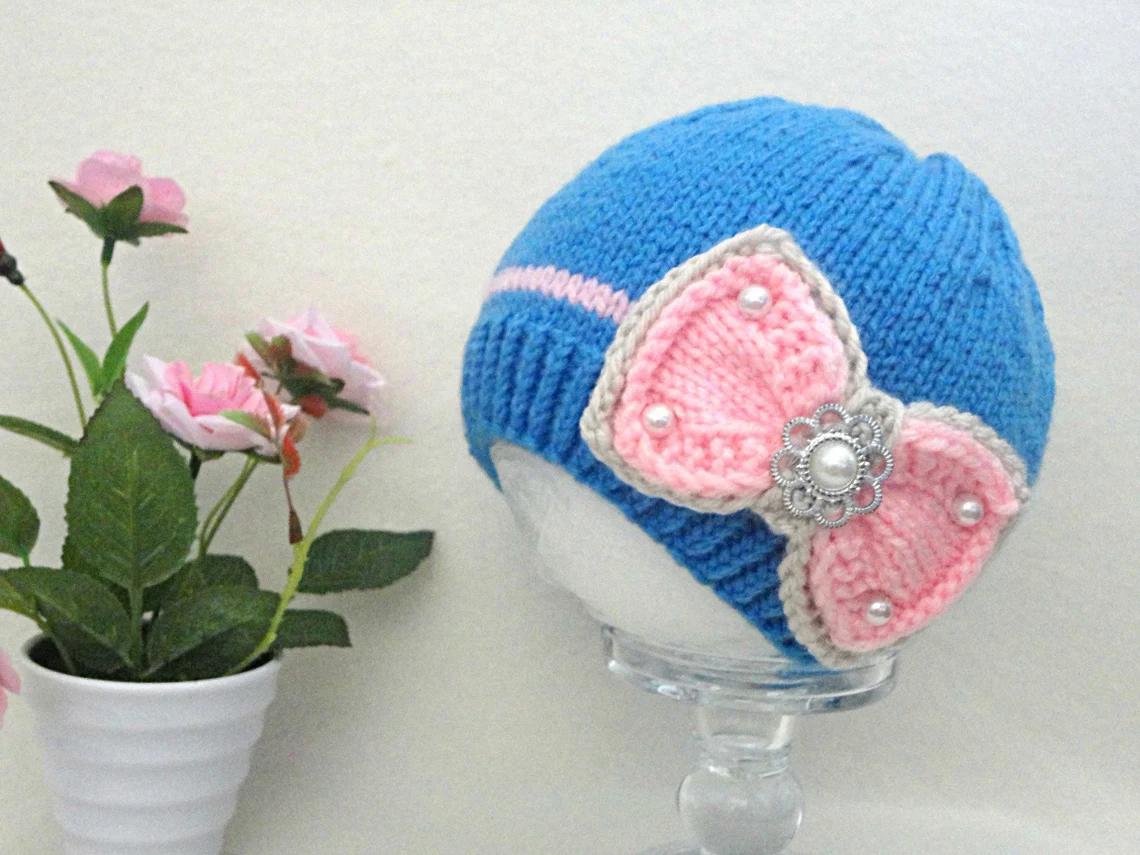 Knitting PATTERN Baby Hat with Bow Baby Beanie