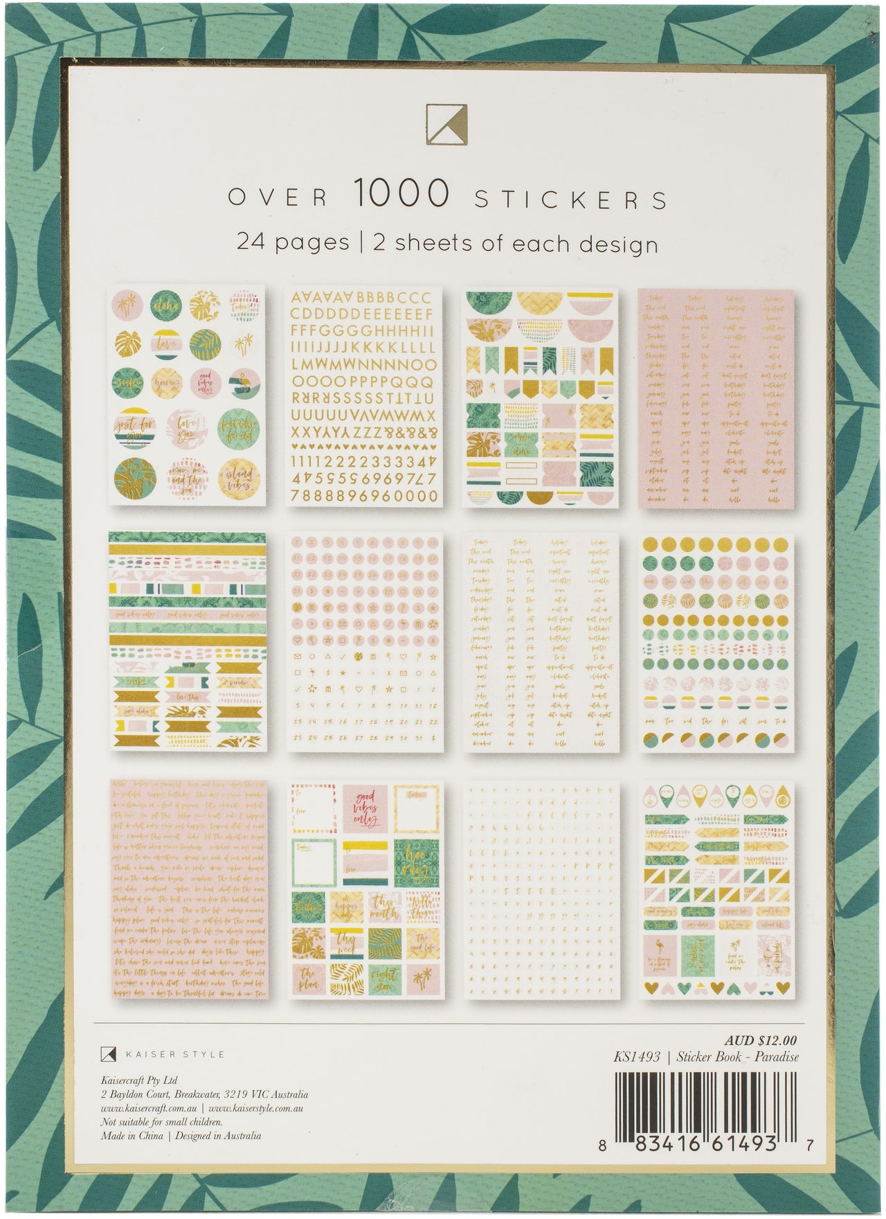 Kaisercraft Kaiser Style Sticker Book 6"X8" - Paradise W/Gold Foil Accents; 1,000+