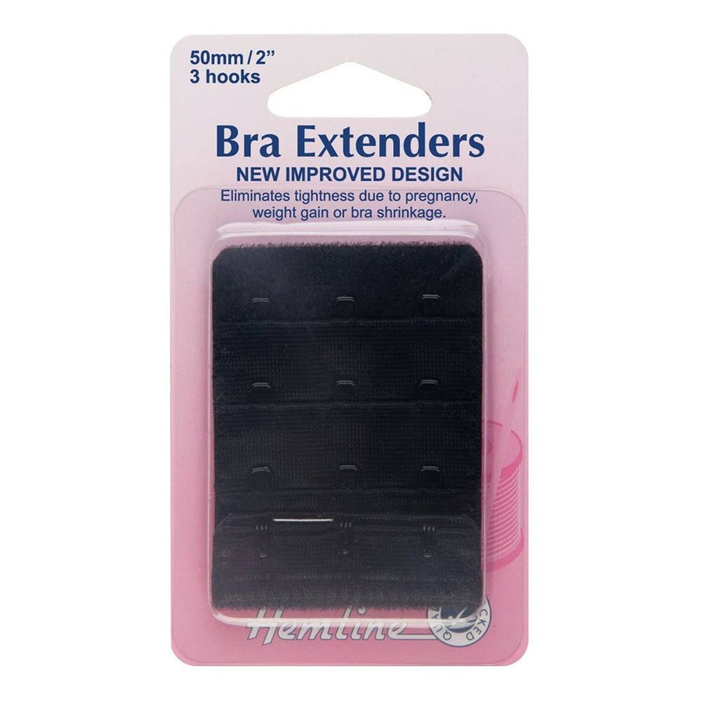 Hemline Bra Back Extenders 50mm, Black - 3 hook