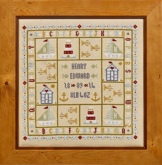 Historical Sampler Company Four Boats Birth Sampler Cross Stitch Kit - 23cm x 23cm