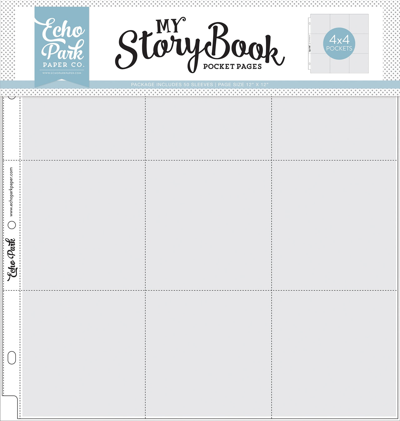 Echo Park Paper My Story Book Album Pocket Pages 12"X12" 50/Pkg - (9) 4"X4" Openings