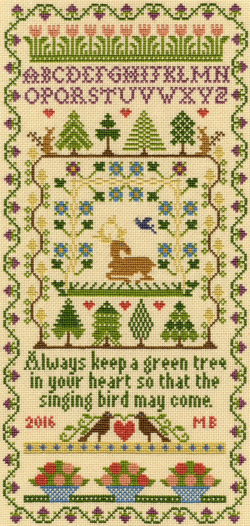 Bothy Threads Green Tree Sampler Cross Stitch Kit - 18cm x 36cm