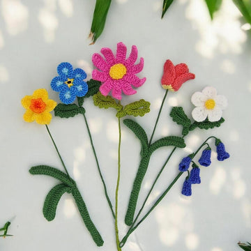 Springtime Flower Posy PDF Knitting Pattern Daffodil Forget-me-not Tulip Cosmos Bluebell