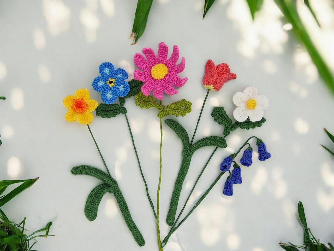 Springtime Flower Posy PDF Knitting Pattern Daffodil Forget-me-not Tulip Cosmos Bluebell