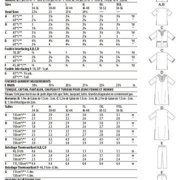 Butterick Misses'/Men's Tunic, Caftan, Pants, Hat and Head Wrap B6748 - Sewing Pattern