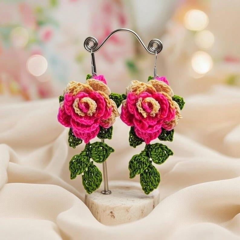 Crochet 3D Flower Earrings Pattern – Jewelry PDF + Video Tutorial