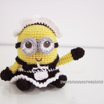 Amigurumi Frenchie the 2 eyed Minion in a French Maid Outfit
