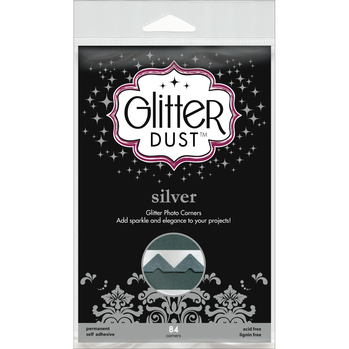 Therm O Web Glitter Dust Photo Corners 84/Pkg - Silver