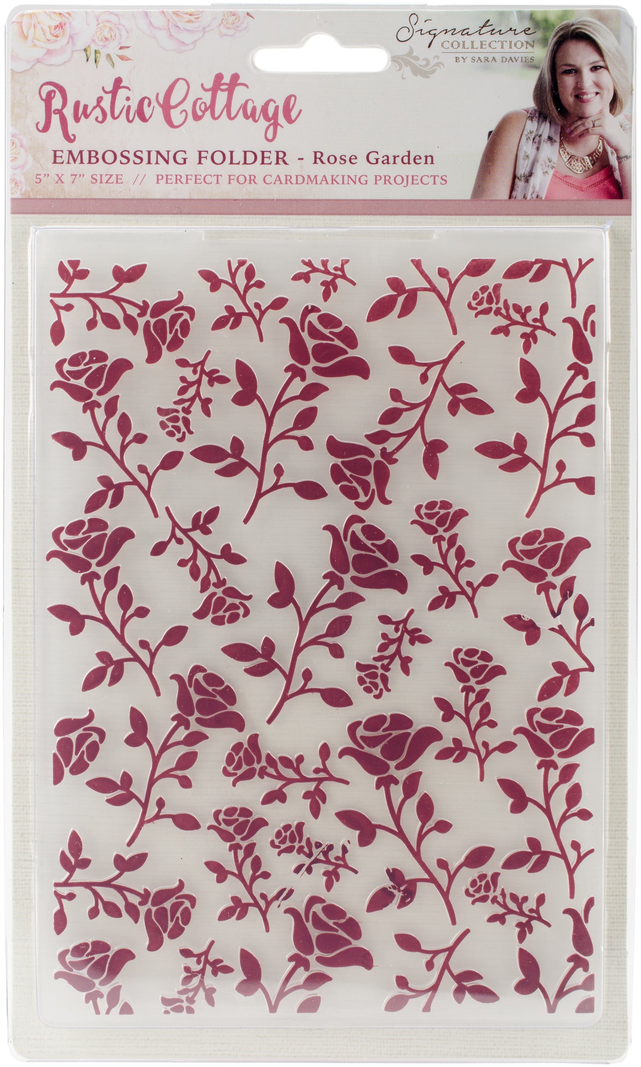 Crafter's Companion Sara Davies Signature Rustic Cottage Embossing Folder 5"X7" - Rose Garden