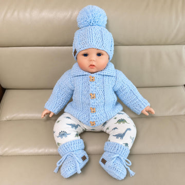 Zeb Cardigan Hat and Booties Set 0-3M - 2 Yrs