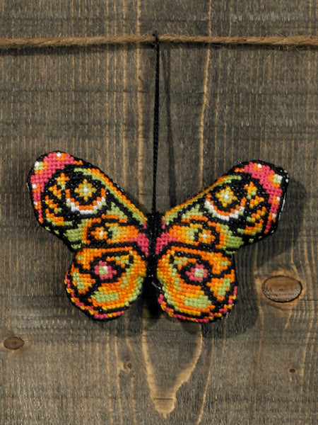 Permin Pink and Green Butterfly Cross Stitch Kit - 9x6cm