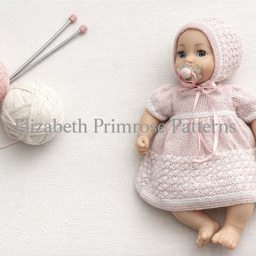 Star Stitch Dress and Bonnet Knitting Pattern P144 for 41–51cm/16–20 inches | Dolls Clothes | Elizabeth Primrose Patterns