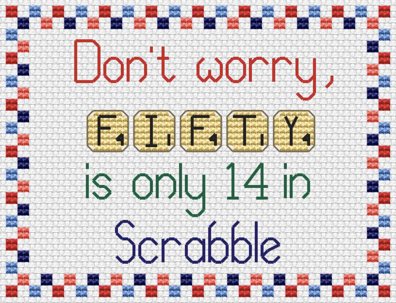 Scrabble 50 Cross Stitch PDF Pattern