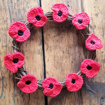 Crochet Remembrance 'Poppy Brooch' and 'Wreath'