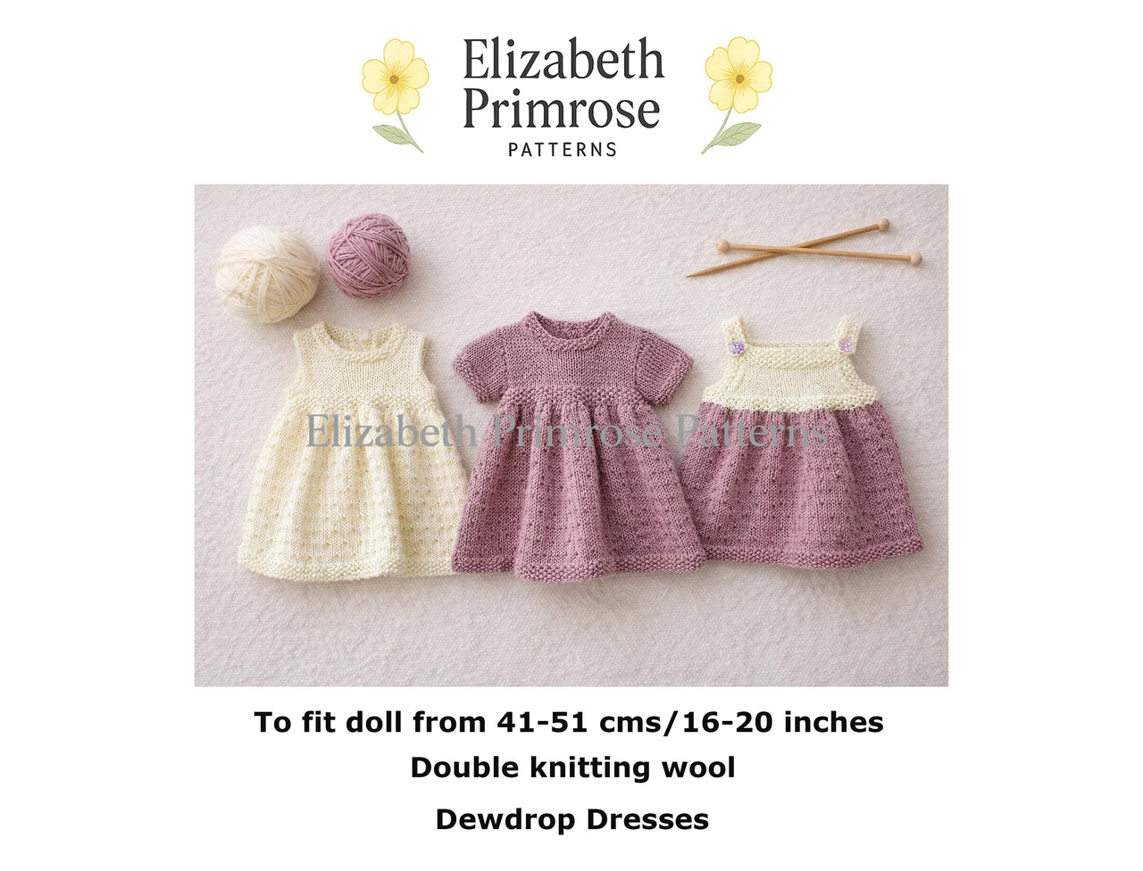 Dewdrop Dresses Knitting Pattern P122 | Dolls Clothes | Elizabeth Primrose Patterns