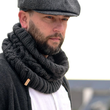 Granite cable knit cowl scarf