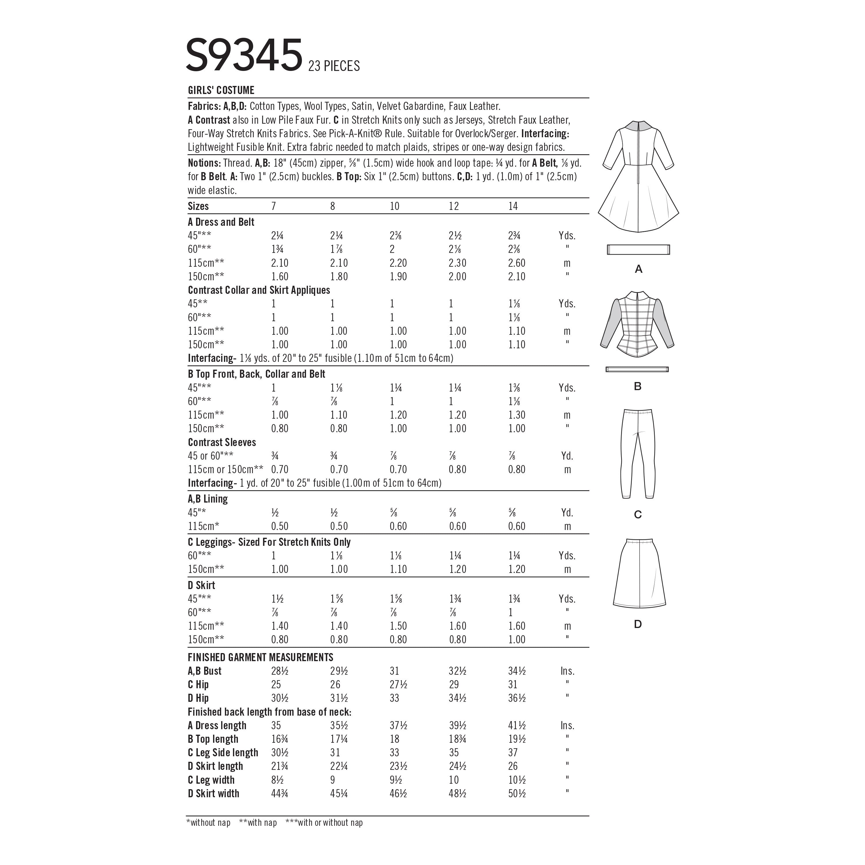Simplicity Girls' Costumes S9345 - Sewing Pattern