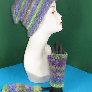 Mohair Slouch Hat and Fingerless Glove Set