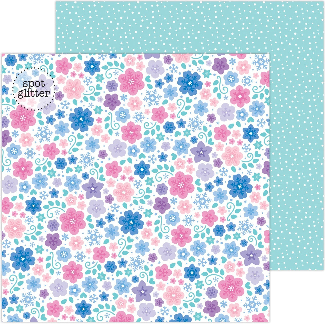 Doodlebug Winter Wonderland Double-Sided Glitter Cardstock 12"X12" 25/Pkg - Snowflowers