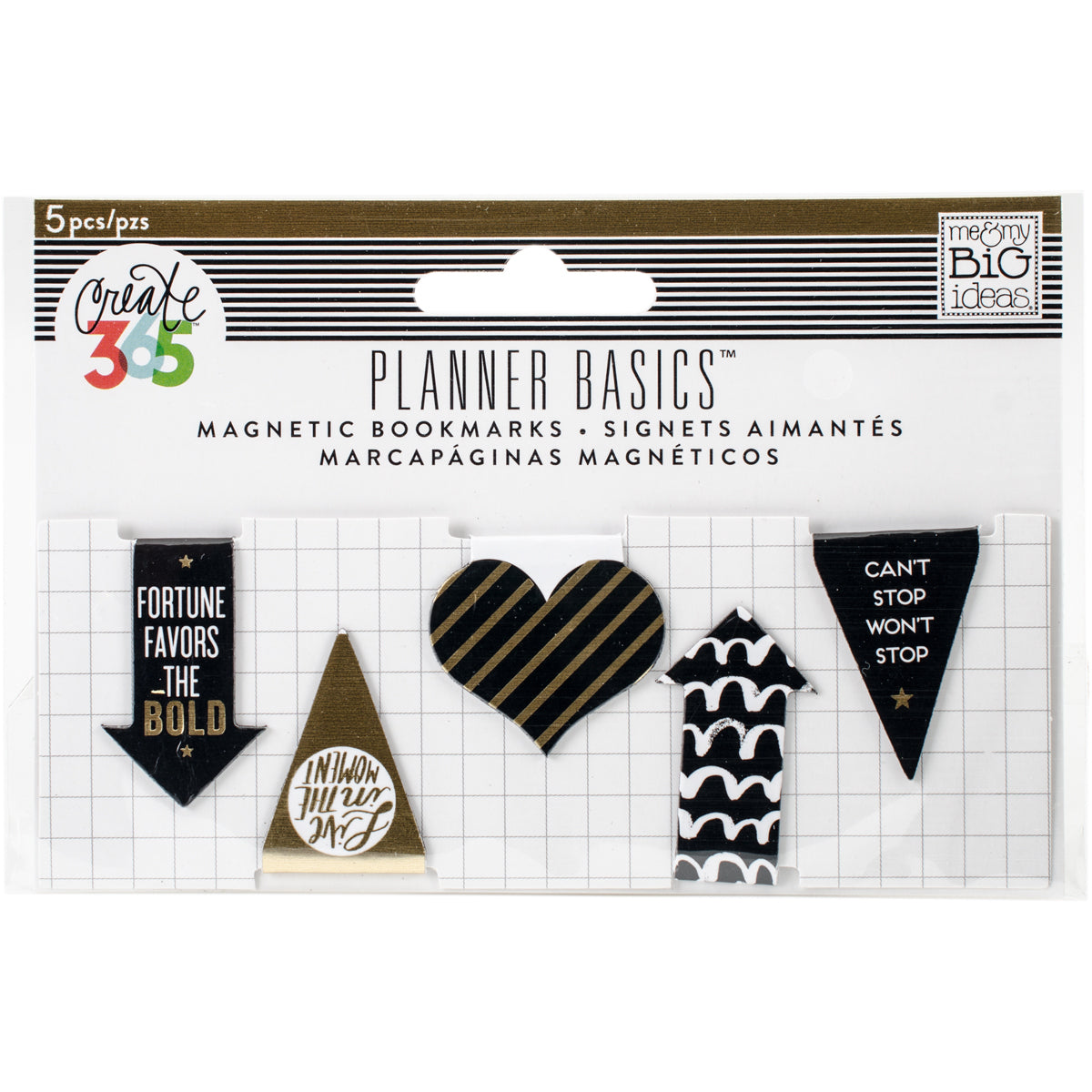 The Happy Planner Magnetic Clips - Black/White/Gold, 5/Pkg