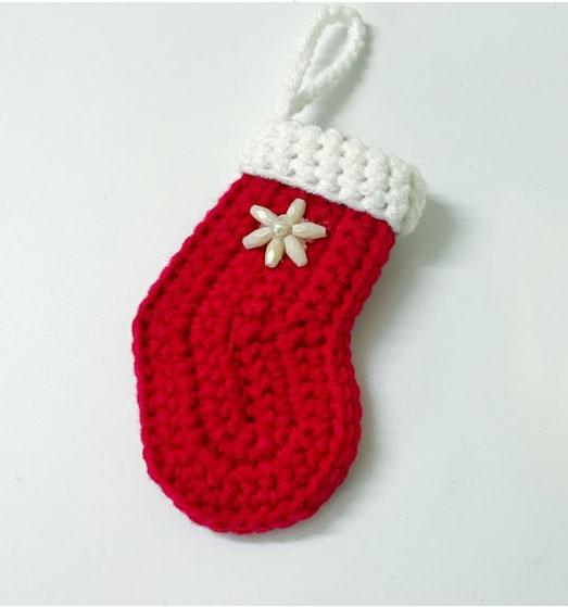 Mini Christmas Stocking Ornament Crochet Pattern