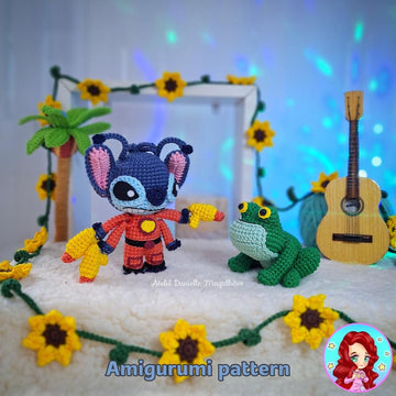 Stitch “Experiment 626” with Frog – Amigurumi Crochet Pattern (PDF Digital)