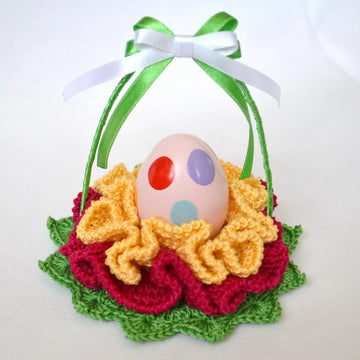 Crochet basket. Easter egg basket. Elegant vase with handle. Floral sweet vase. Posh table decor