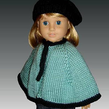Knitting pattern. Fits American Girl Doll. Cape and Beret, 18 inch