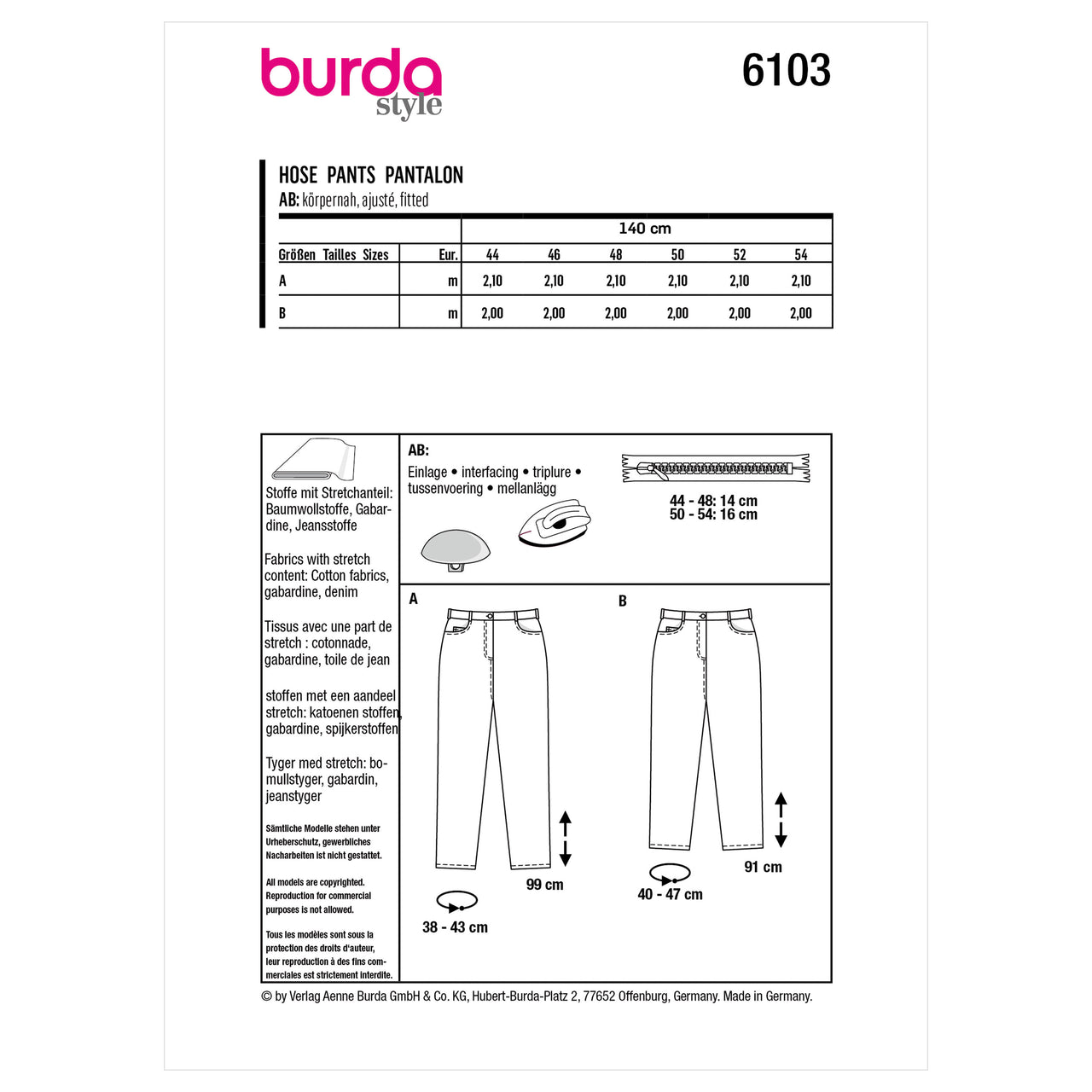 Burda Style Women's Trousers and Pants B6103 - Paper Pattern, Size 18-28