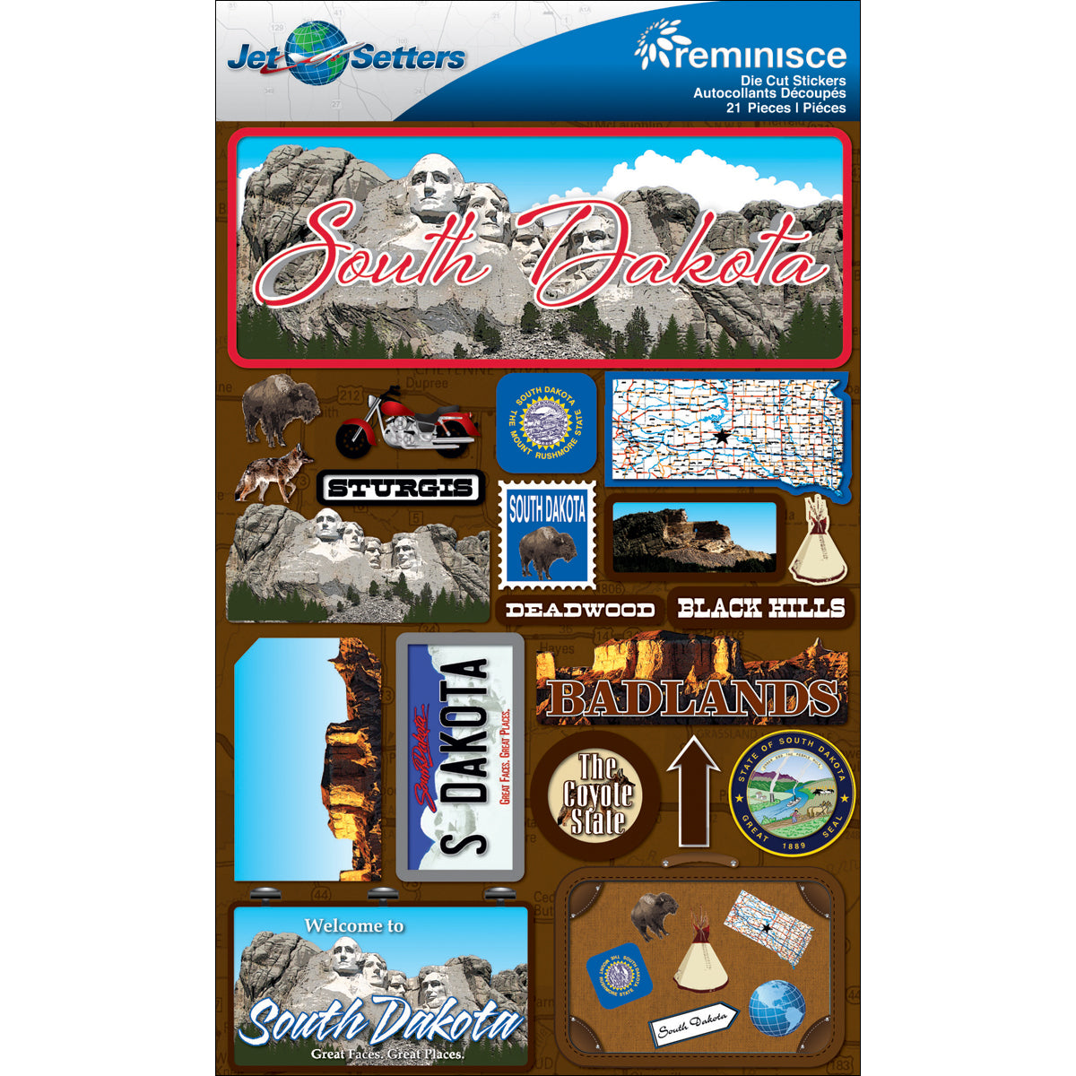 Reminisce Jet Setters State Dimensional Stickers 4.5"X7.5" - South Dakota