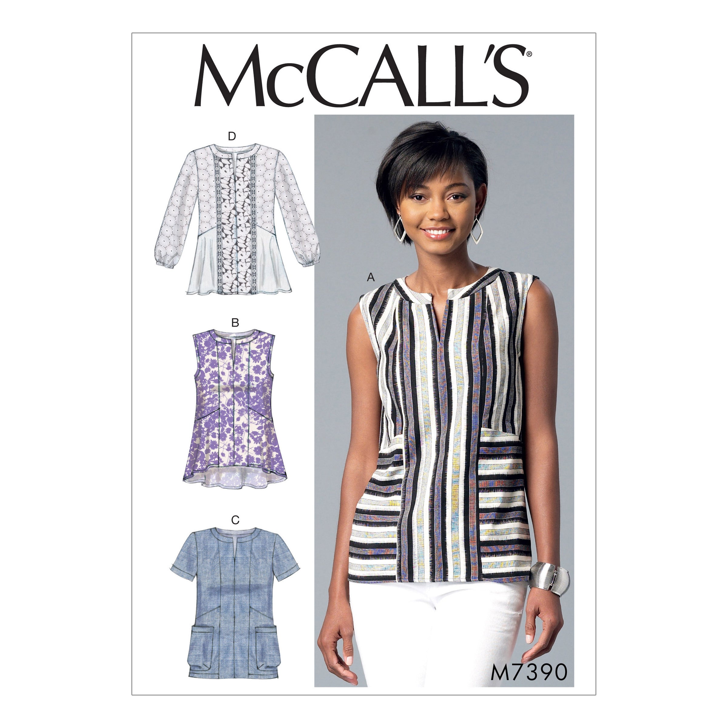 McCall's Misses' Split-Neck, Seam-Detail Tops M7390 - Sewing Pattern