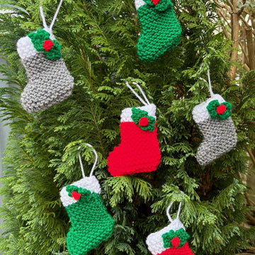 Christmas Holly Stockings bunting sweets chocolate cover, tree decoration DK knitting pattern