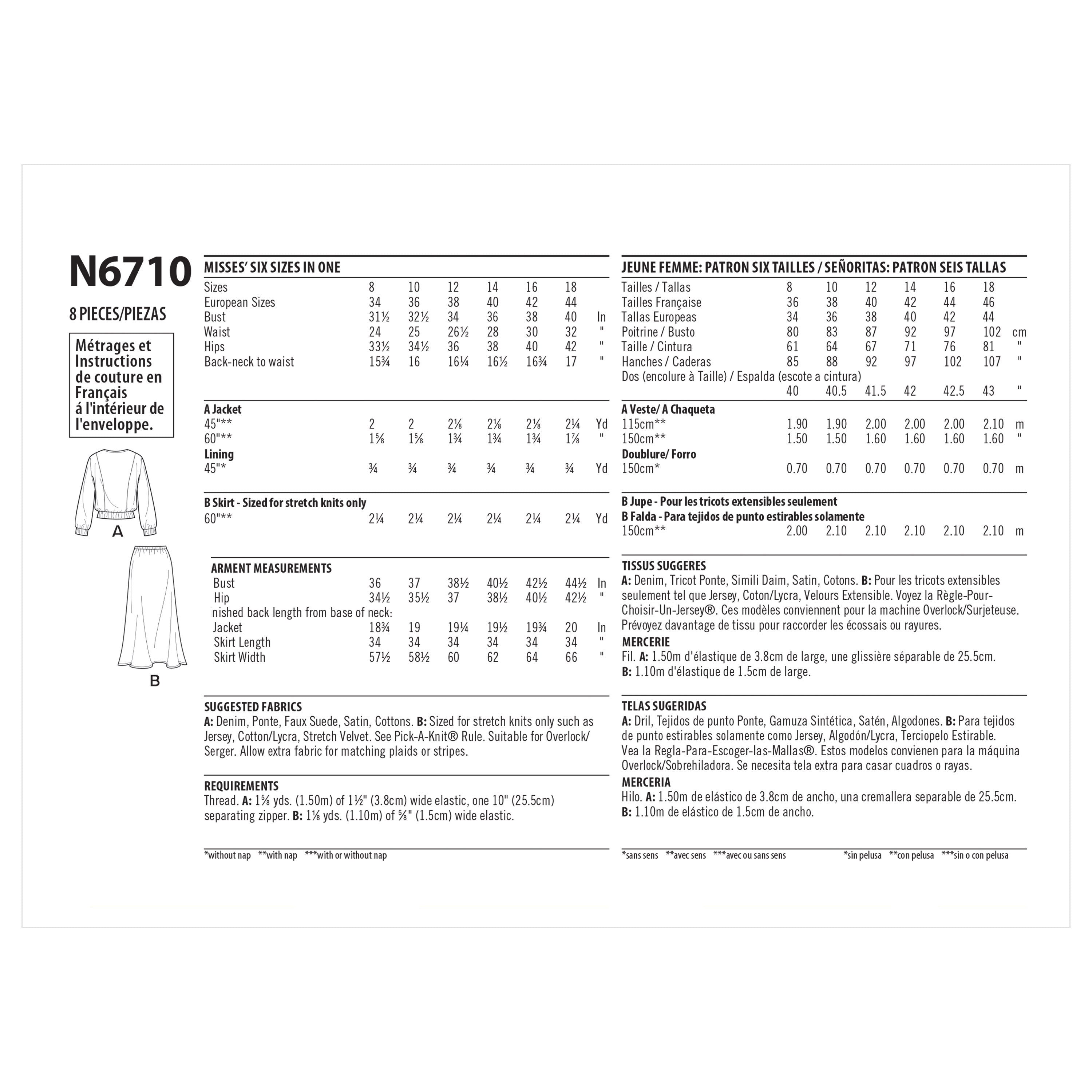 New Look Sewing Pattern N6710 Misses' Jacket and Skirt - Paper Pattern, Size A (8-10-12-14-16-18)