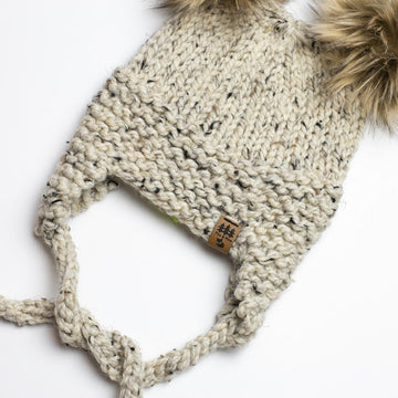 Ear Flaps Double Pompom Toque Kids Ear Flaps Hat