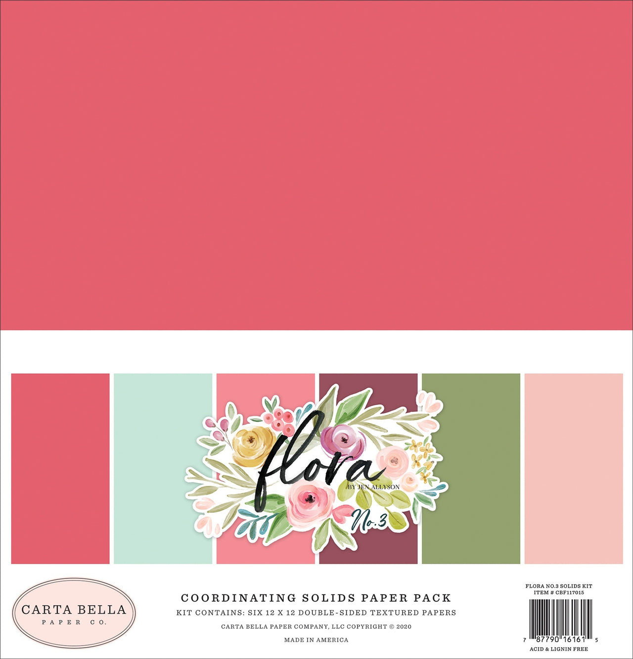 Echo Park Paper Carta Bella Double-Sided Solid Cardstock 12"X12" 6/Pkg - Flora No. 3