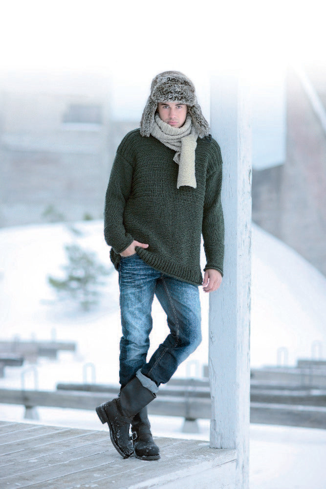 Herrenpullover und Schal mit Strukturmuster in Schachenmayr Merino Extrafine 85 - S7038  