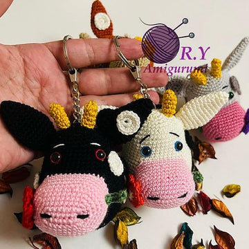 Amigurumi cow keychain