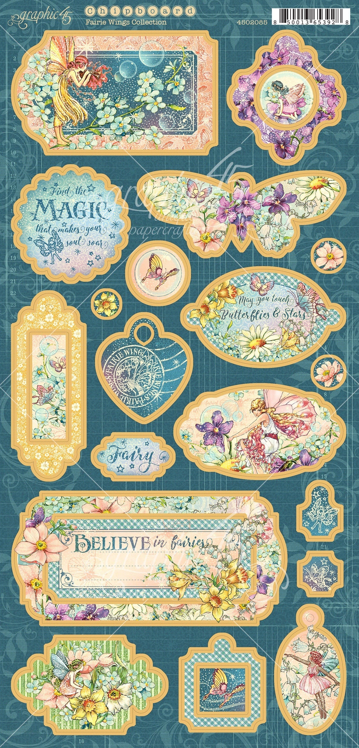 Graphic 45 Fairie Wings Chipboard Die-Cuts 6"X12" Sheet - 630784