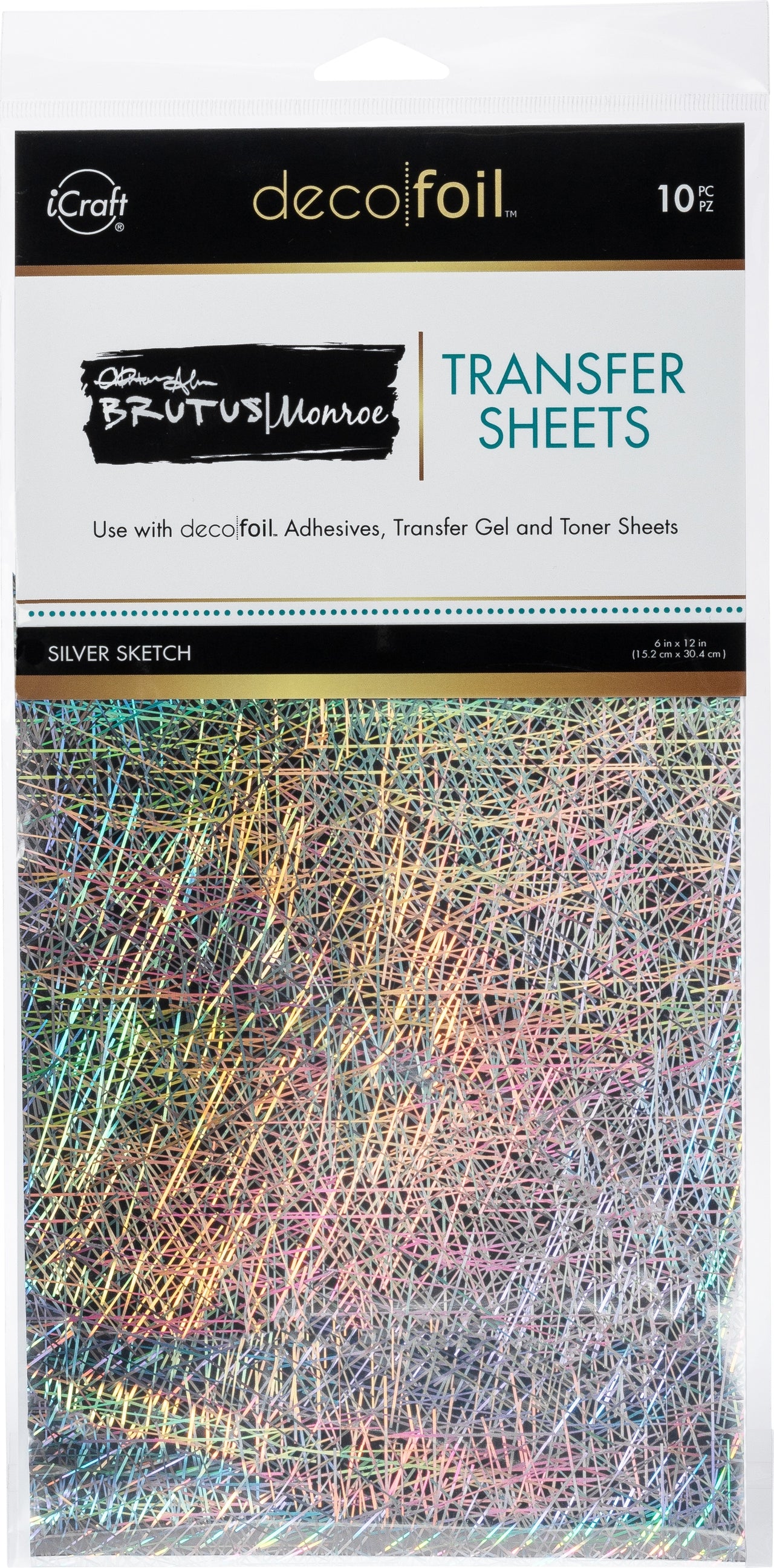 Therm O Web Brutus Monroe Deco Foil Transfer Sheets 6"X12" 10/Pkg - Silver Sketch