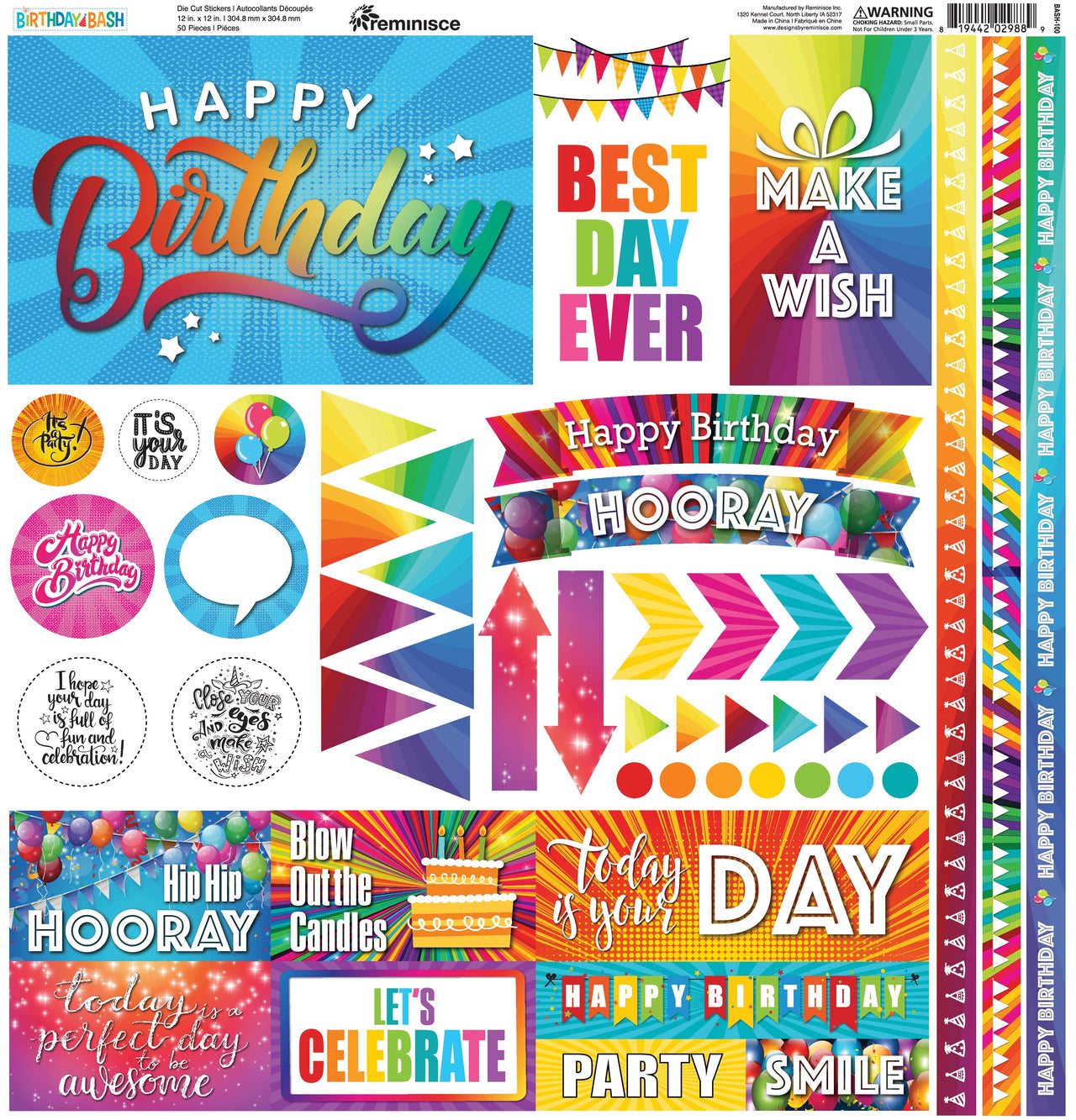 Reminisce Elements Cardstock Stickers 12"X12" - Birthday Bash
