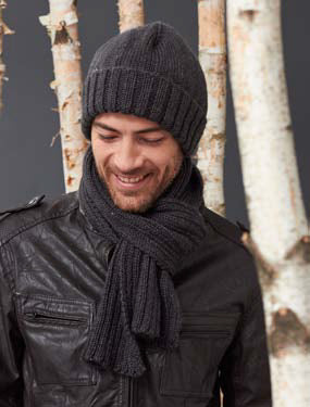 Men's Basic Hat and Scarf Set in Caron Simply Soft Heathers - Downloadable PDF