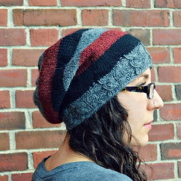 Owl Rib Slouchy Striped Beanie