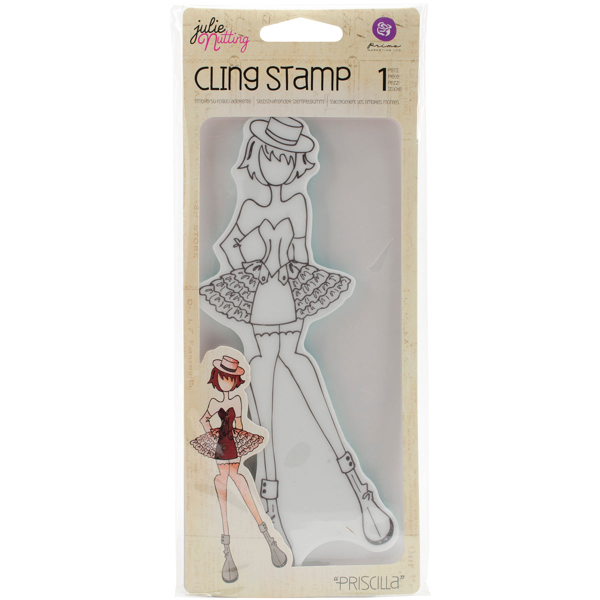 Prima Marketing Julie Nutting Mixed Media Cling Rubber Stamp - Priscilla