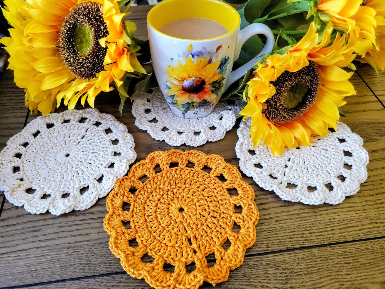 Crochet Sunflower Coasters