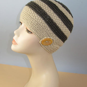 Moss (Seed) Stitch Stripe Button Up Beanie Hat
