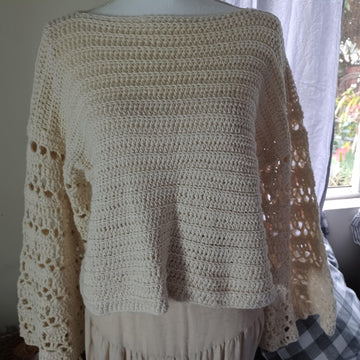 CREAM CROCHET LONG SLEEVE SWEATER - PATTERN