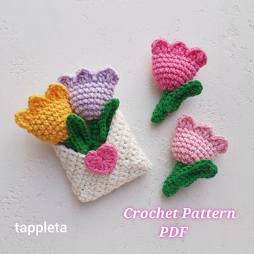 Love letter with tulip crochet pattern, Mini tulip crochet, Valentines day Envelope small gift handmade, Galentine favors, Mother day gift
