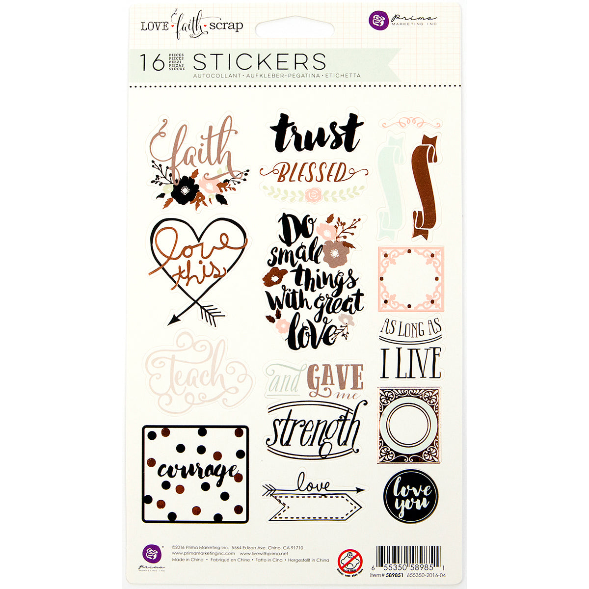 Prima Marketing Prima Love, Faith, Scrap Planner Stickers - Phrase