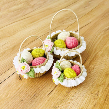 Crochet Easter basket, amigurumi basket, crochet eggs