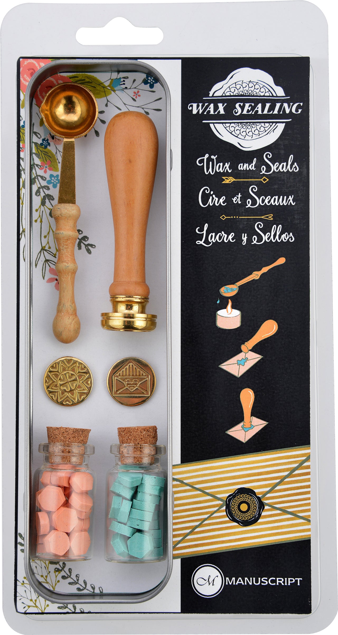Manuscript Pen Manuscript Long Handle Design Sealing Set W/2 Coins & Beads - 091565